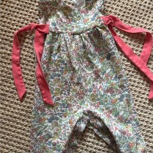 Baby Girl Bella Bliss Sleeveless Floral Romper with coral pink ties, 9 months